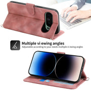 For Google Pixel 9 Skin-feel Flowers Embossed Wallet Leather Phone Case(Pink)