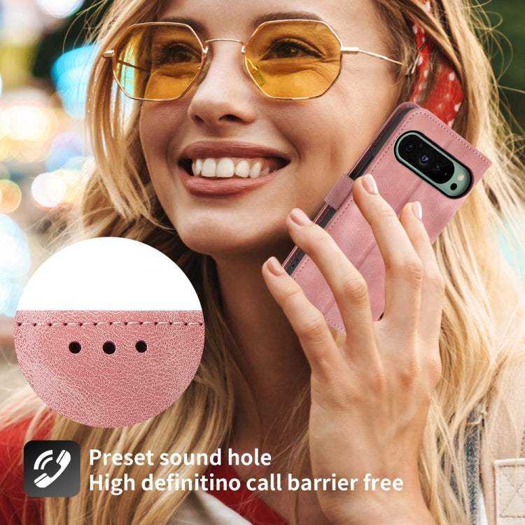 For Google Pixel 9 Skin-feel Flowers Embossed Wallet Leather Phone Case(Pink)
