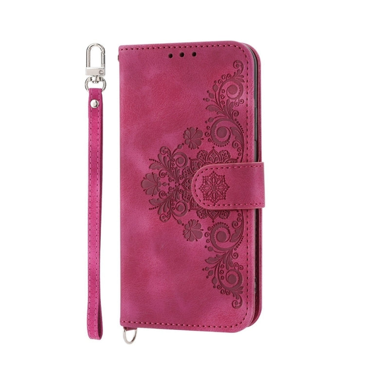 For Google Pixel 9 Skin-feel Flowers Embossed Wallet Leather Phone Case(Wine Red)