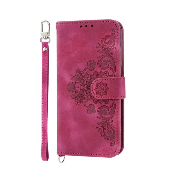 For Google Pixel 9 Skin-feel Flowers Embossed Wallet Leather Phone Case(Wine Red)
