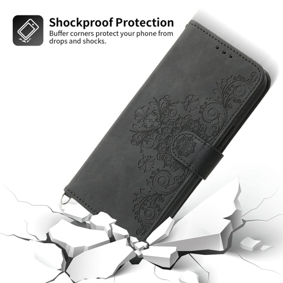 For Google Pixel 9 Skin-feel Flowers Embossed Wallet Leather Phone Case(Black)