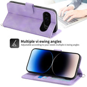 For Google Pixel 9 Pro Skin-feel Flowers Embossed Wallet Leather Phone Case(Purple)