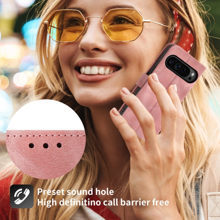 For Google Pixel 9 Pro Skin-feel Flowers Embossed Wallet Leather Phone Case(Pink)