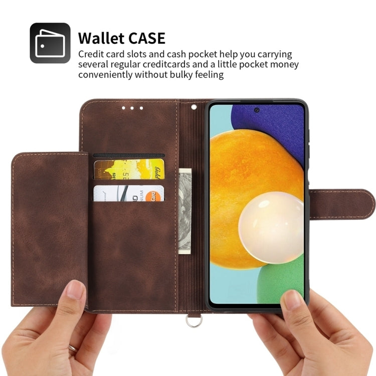 For Google Pixel 9 Pro Skin-feel Flowers Embossed Wallet Leather Phone Case(Brown)