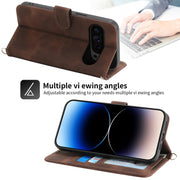 For Google Pixel 9 Pro Skin-feel Flowers Embossed Wallet Leather Phone Case(Brown)