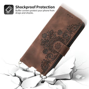 For Google Pixel 9 Pro Skin-feel Flowers Embossed Wallet Leather Phone Case(Brown)