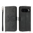 For Google Pixel 9 Pro Skin-feel Flowers Embossed Wallet Leather Phone Case(Black) - Google Cases by PMC TechLife | Online Shopping South Africa | PMC TechLife | Buy Now Pay Later Mobicred