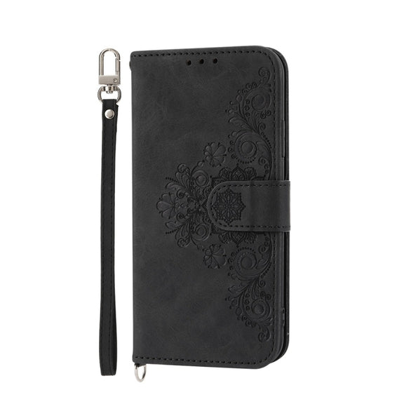 For Google Pixel 9 Pro Skin-feel Flowers Embossed Wallet Leather Phone Case(Black)