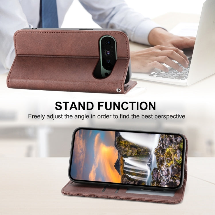 For Google Pixel 9 Cubic Grid Calf Texture Magnetic Leather Phone Case(Brown)