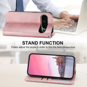 For Google Pixel 9 Cubic Grid Calf Texture Magnetic Leather Phone Case(Rose Gold)