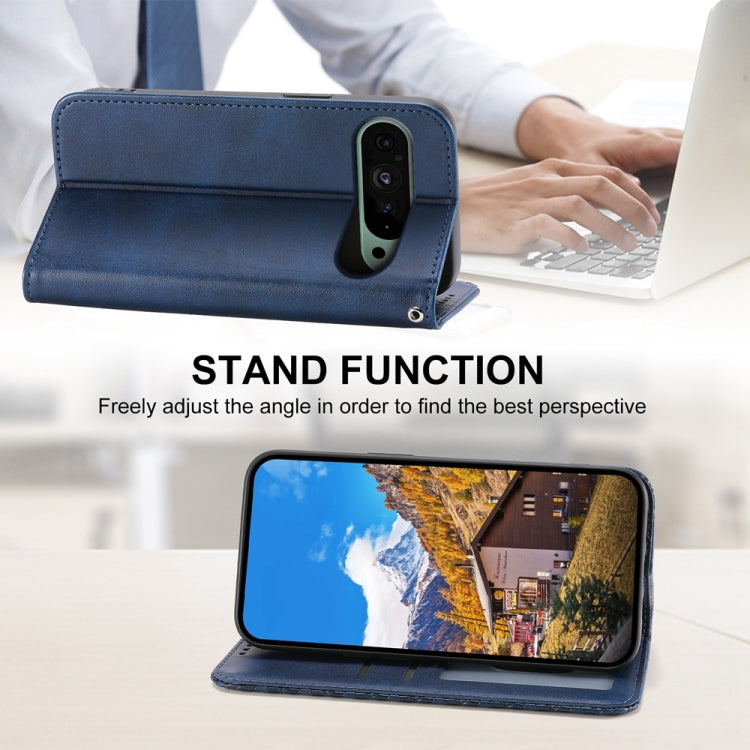 For Google Pixel 9 Cubic Grid Calf Texture Magnetic Leather Phone Case(Blue)