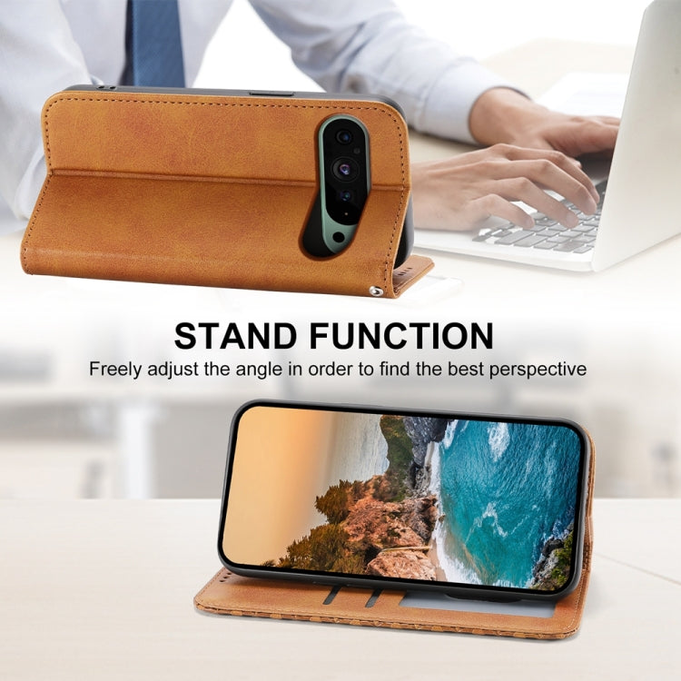 For Google Pixel 9 Cubic Grid Calf Texture Magnetic Leather Phone Case(Yellow)