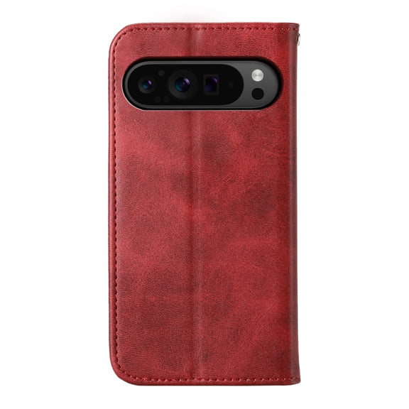 For Google Pixel 9 Pro Cubic Grid Calf Texture Magnetic Leather Phone Case(Red)