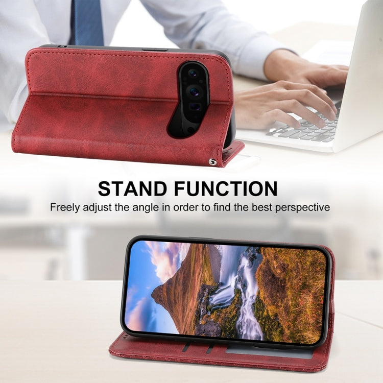For Google Pixel 9 Pro Cubic Grid Calf Texture Magnetic Leather Phone Case(Red)