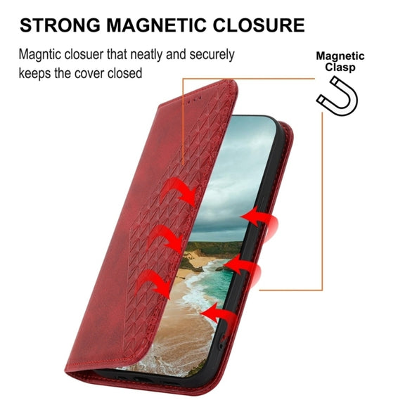 For Google Pixel 9 Pro Cubic Grid Calf Texture Magnetic Leather Phone Case(Red)