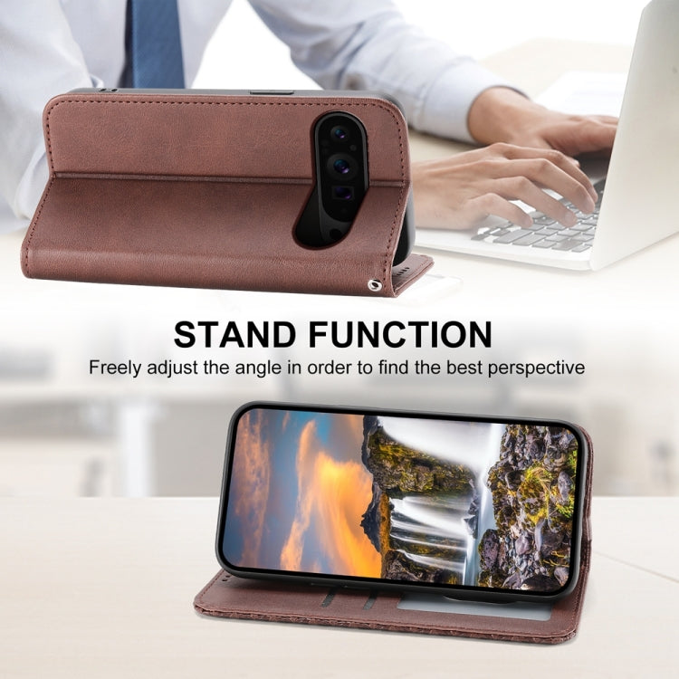 For Google Pixel 9 Pro Cubic Grid Calf Texture Magnetic Leather Phone Case(Brown)