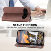 For Google Pixel 9 Pro Cubic Grid Calf Texture Magnetic Leather Phone Case(Brown)