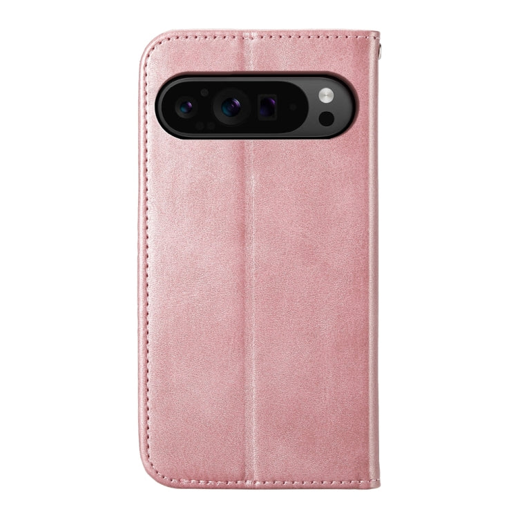 For Google Pixel 9 Pro Cubic Grid Calf Texture Magnetic Leather Phone Case(Rose Gold)