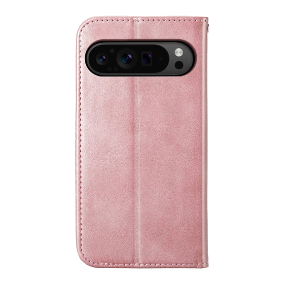 For Google Pixel 9 Pro Cubic Grid Calf Texture Magnetic Leather Phone Case(Rose Gold)