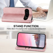 For Google Pixel 9 Pro Cubic Grid Calf Texture Magnetic Leather Phone Case(Rose Gold)