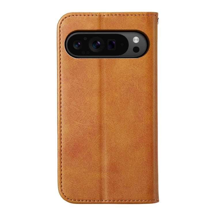 For Google Pixel 9 Pro Cubic Grid Calf Texture Magnetic Leather Phone Case(Yellow)