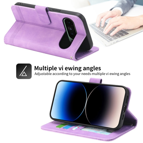 For Google Pixel 9 Dierfeng Dream Line TPU Hybrid PU Leather Phone Case(Purple)