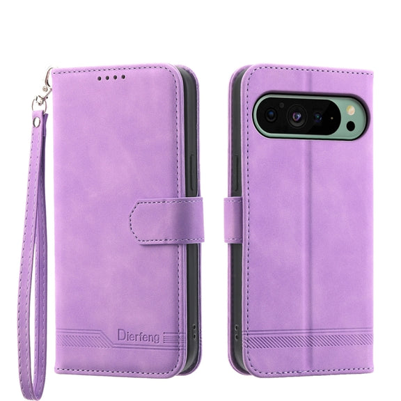 For Google Pixel 9 Dierfeng Dream Line TPU Hybrid PU Leather Phone Case(Purple)