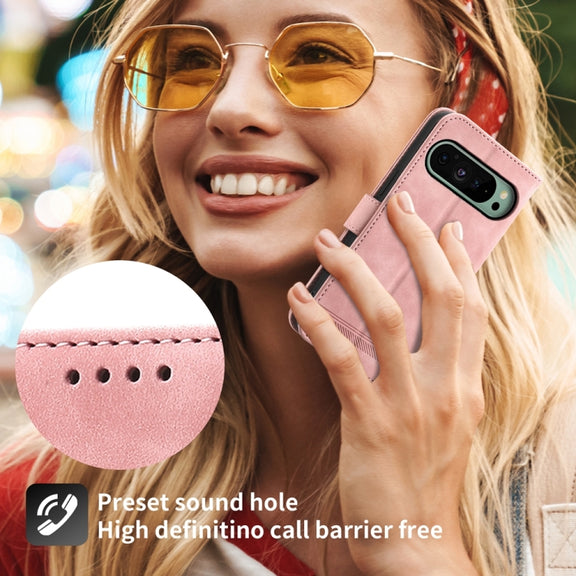 For Google Pixel 9 Dierfeng Dream Line TPU + PU Leather Phone Case(Pink)