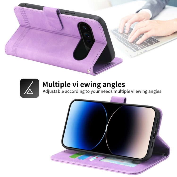For Google Pixel 9 Pro Dierfeng Dream Line TPU + PU Leather Phone Case(Purple)