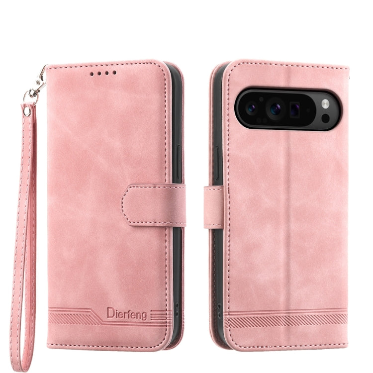 For Google Pixel 9 Pro Dierfeng Dream Line TPU Hybrid PU Leather Phone Case(Pink)