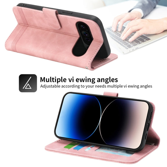 For Google Pixel 9 Pro Dierfeng Dream Line TPU Hybrid PU Leather Phone Case(Pink)