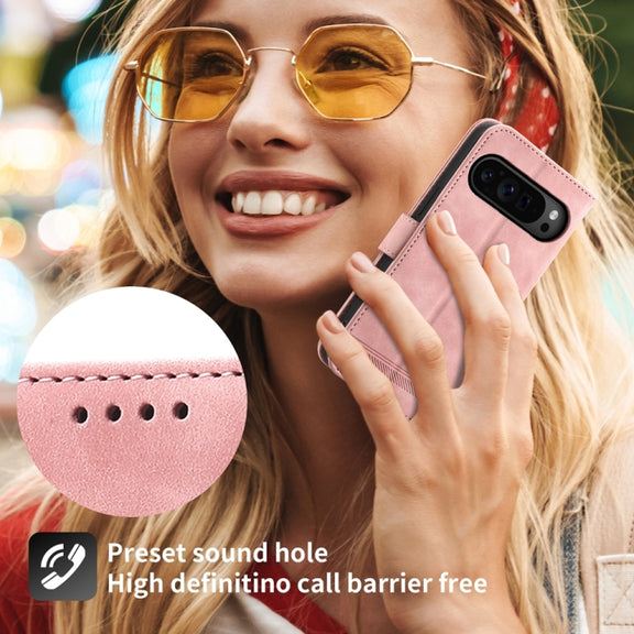 For Google Pixel 9 Pro Dierfeng Dream Line TPU Hybrid PU Leather Phone Case(Pink)