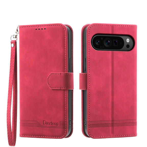 For Google Pixel 9 Pro Dierfeng Dream Line TPU Hybrid PU Leather Phone Case(Red)