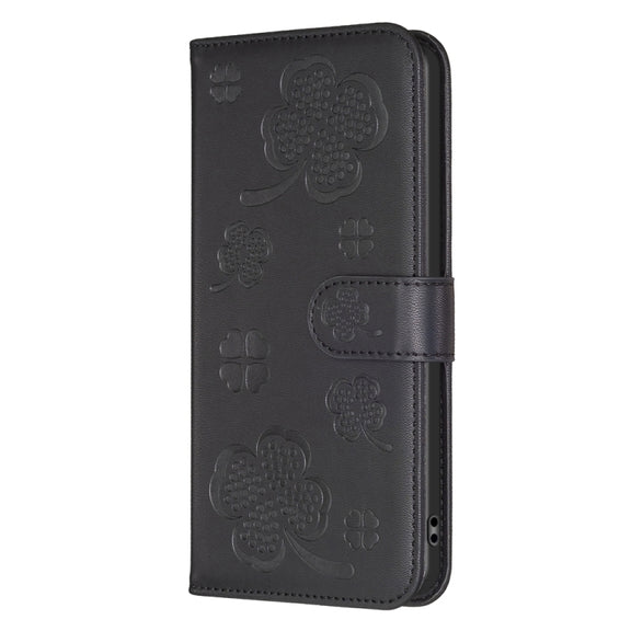 For vivo Y27 4G Four-leaf Embossed Leather Phone Case(Black)