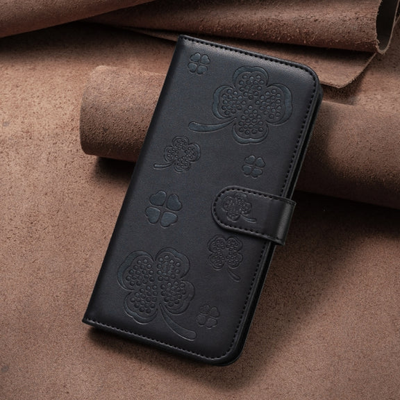 For vivo Y27 4G Four-leaf Embossed Leather Phone Case(Black)