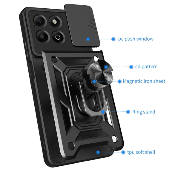 For Honor X6b 4G Sliding Camera Cover Design TPU+PC Phone Case(Black)