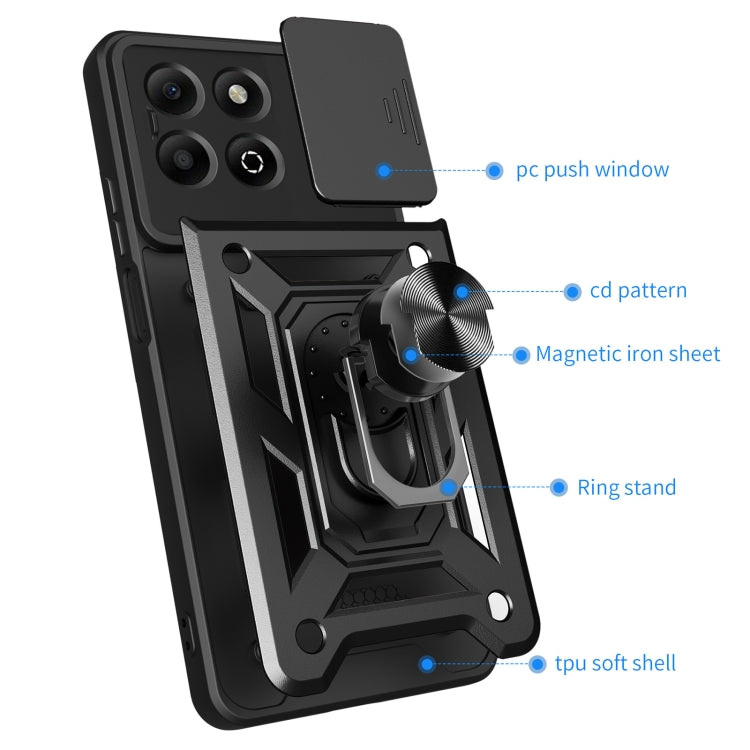 For Honor X6b 4G Sliding Camera Cover Design TPU+PC Phone Case(Silver)