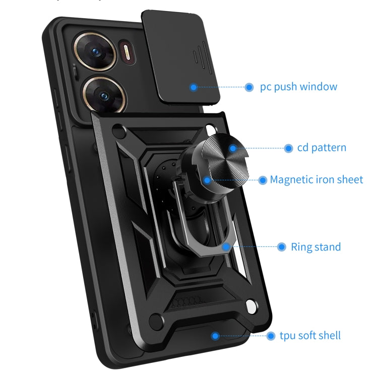 For vivo V29e 5G Global Sliding Camera Cover Design TPU+PC Phone Case(Black)