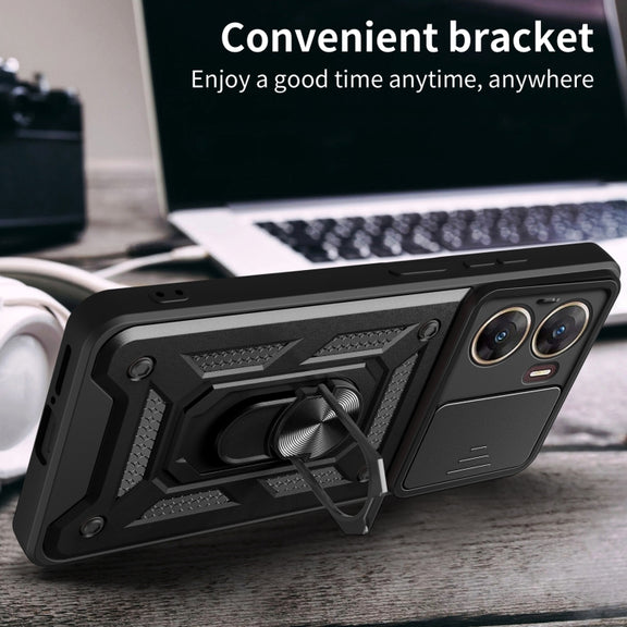 For vivo V29e 5G Global Sliding Camera Cover Design TPU+PC Phone Case(Black)