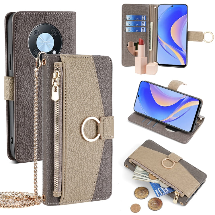 For Huawei nova Y90 4G Crossbody Litchi Texture Leather Phone Case(Grey)