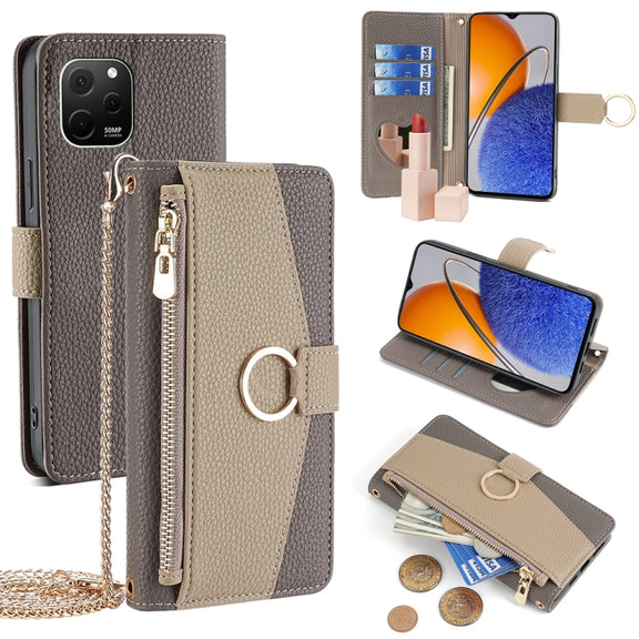 For Huawei nova Y61 Crossbody Litchi Texture Leather Phone Case(Grey)