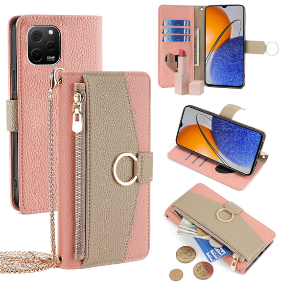 For Huawei nova Y61 Crossbody Litchi Texture Leather Phone Case(Pink)