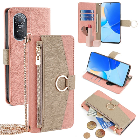 For Huawei nova 9 SE 4G Crossbody Litchi Texture Leather Phone Case(Pink)