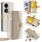 For Huawei P50 Crossbody Litchi Texture Leather Phone Case(White)