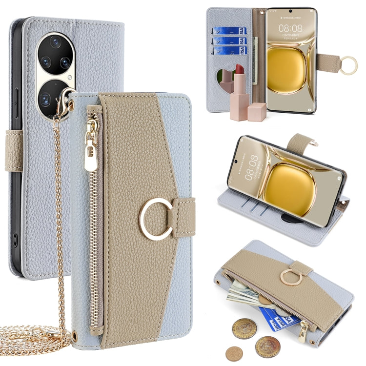 For Huawei P50 Pro Crossbody Litchi Texture Leather Phone Case(Blue)