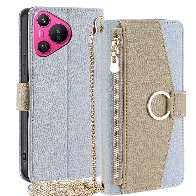For Huawei Pura 70 5G Crossbody Litchi Texture Leather Phone Case(Blue)