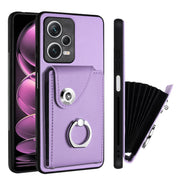 For Xiaomi Redmi Note 12 Pro 5G Global Organ Card Bag Ring Holder PU Phone Case(Purple)
