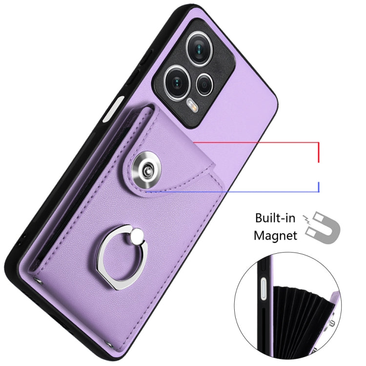 For Xiaomi Redmi Note 12 Pro 5G Global Organ Card Bag Ring Holder PU Phone Case(Purple)