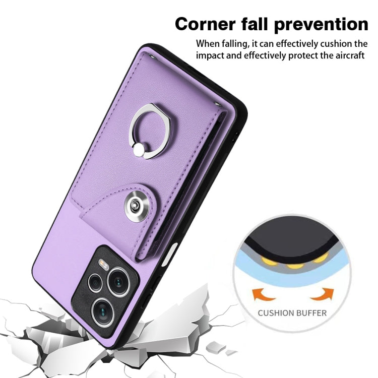For Xiaomi Redmi Note 12 Pro 5G Global Organ Card Bag Ring Holder PU Phone Case(Purple)