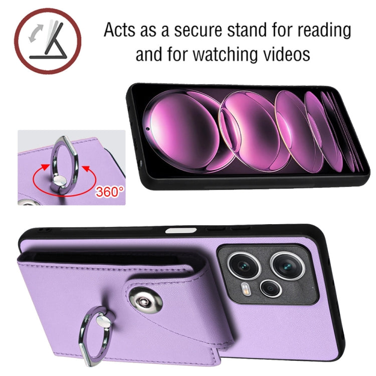 For Xiaomi Redmi Note 12 Pro 5G Global Organ Card Bag Ring Holder PU Phone Case(Purple)